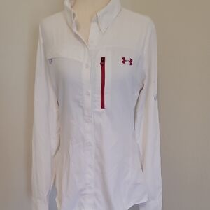 Under Armour White Button Down Shirt with Red Accent